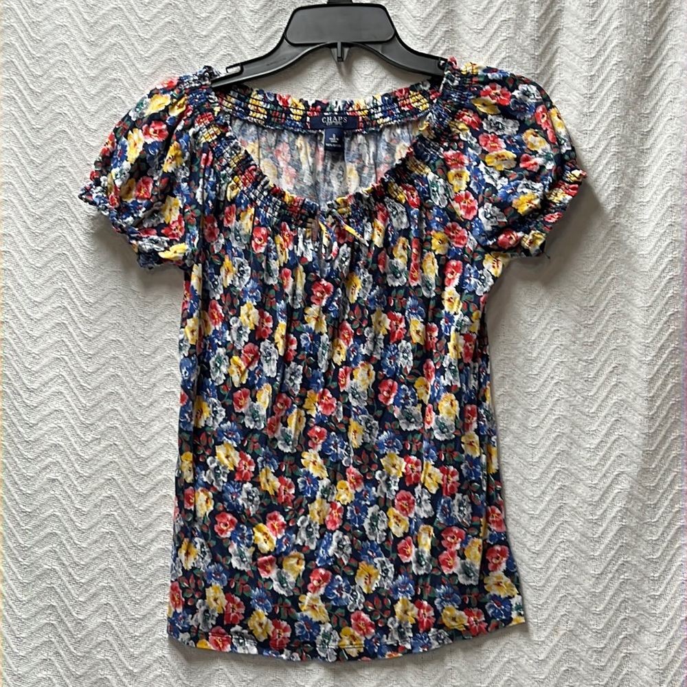 Chaps Multicolored Floral Pattern Blouse Size Small